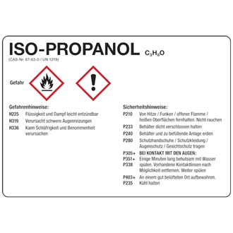 Gefahrstoffetikett, Isopropanol, Folie, mit H- und - 105x74 mm, Folie selbstklebend