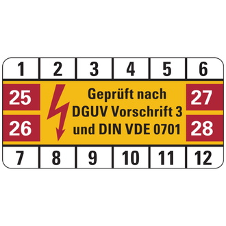 Prüfplakette geprüft nach DGUV Vorschrift 3 und DIN - 50x25 mm, Folie selbstklebend