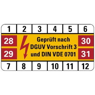 Prüfplakette geprüft nach DGUV Vorschrift 3 und DIN - 50x25 mm, Folie selbstklebend