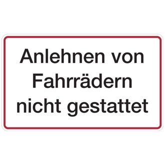 Hinweisschild, Anlehnen von Fahrrädern, 150 - 250x150x0.45 mm Aluminium geprägt