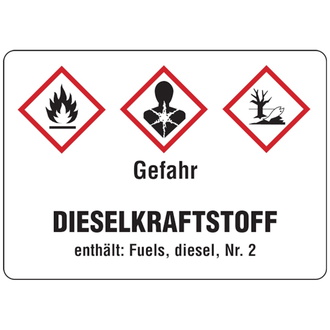 Gefahrstoffetikett, Dieselkraftstoff (Kurzform), Fo - 105x74 mm, Folie selbstklebend