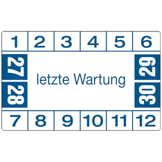 Etikett letzte Wartung ab 27 weiß/blau - 40x25 mm, Folie selbstklebend