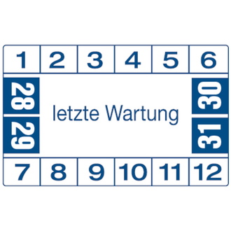 Etikett letzte Wartung ab 28 weiß/blau - 40x25 mm, Folie selbstklebend