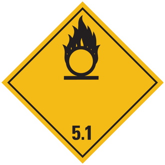 Gefahrzettel, Gefahrgutklasse 5.1 - Entzündend (ox - 100x100 mm, Folie selbstklebend