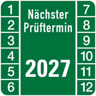 Prüfplakette Nächster Prüftermin 2023, eckig, grün/w - 30x30 mm, Folie selbstklebend