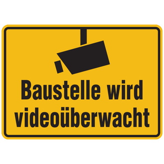 Hinweisschild, Baustelle wird videoüberwacht - 350x250x0.45 mm Aluminium geprägt