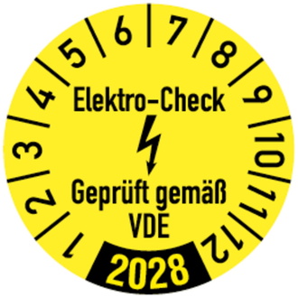 Jahresprüfplakette, Elektro-Check Geprüft gem. VDE, gel - 30 mm, Folie selbstklebend