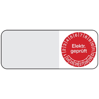 Kabelprüfplakette Elektr. geprüft für 24 rot/weiß - 50x20 mm, Folie selbstklebend