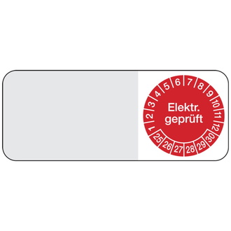 Kabelprüfplakette Elektr. geprüft für 25 rot/weiß - 50x20 mm, Folie selbstklebend