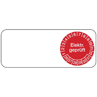 Kabelprüfplakette Elektr. geprüft für 26 rot/weiß - 50x20 mm, Folie selbstklebend