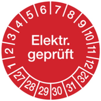 Kabelprüfplakette Elektr. geprüft für 27 rot/weiß - 50x20 mm, Folie selbstklebend