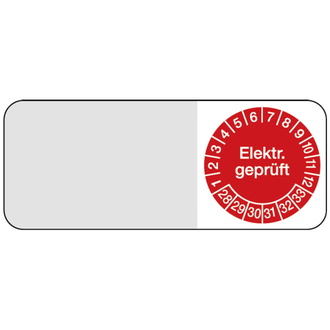 Kabelprüfplakette Elektr. geprüft für 28 rot/weiß - 50x20 mm, Folie selbstklebend