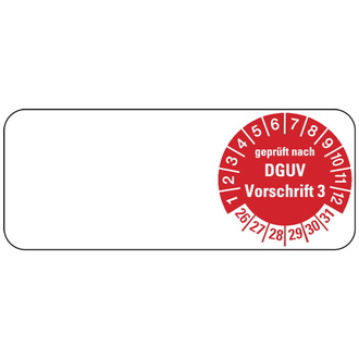 Kabelprüfplakette ab 26 nach DGUV Vorschrift 3 rot/w - 50x20 mm, Folie selbstklebend