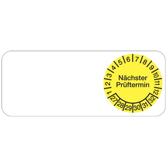 Kabelprüfplakette nächster Prüftermin ab 27 gelb/sch - 50x20 mm, Folie selbstklebend