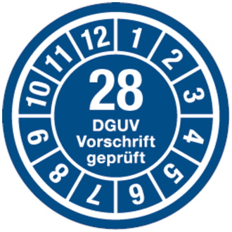 Prüfplakette DGUV "28" blau/weiß (alte Norm: UVV) - 35 mm, Folie selbstklebend