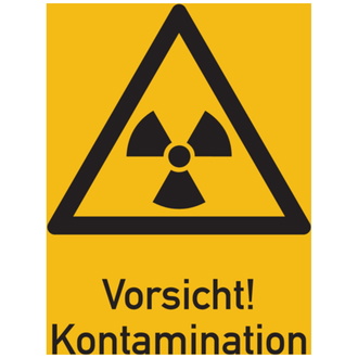 Warnschild Strahlenschutz Vorsicht! Kontami - 210x297x0.45 mm Aluminium geprägt