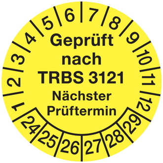 Prüfplakette, TRBS 3121 Nächster Prüftermin, Jahresfarb - 30 mm, Folie selbstklebend