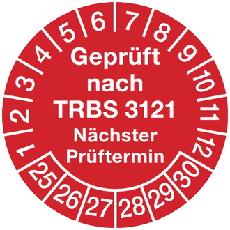 Prüfplakette "Geprüft nach TRBS 3121 nächster Prüftermi - 30 mm, Folie selbstklebend