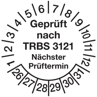 Prüfplakette "Geprüft nach TRBS 3121 nächster Prüftermi - 30 mm, Folie selbstklebend