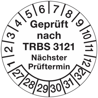 Prüfplakette "Geprüft nach TRBS 3121 nächster Prüftermi - 30 mm, Folie selbstklebend