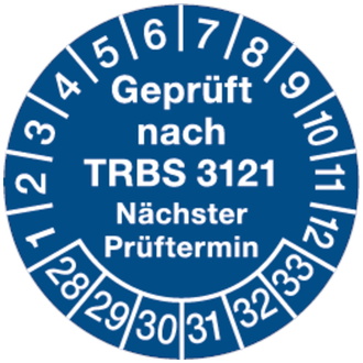 Prüfplakette "Geprüft nach TRBS 3121 nächster Prüftermi - 30 mm, Folie selbstklebend