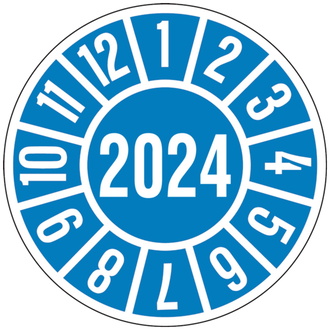 Jahresprüfplakette blau/weiß 2024 - 35 mm, Folie selbstklebend