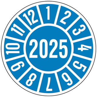 Jahresprüfplakette blau/weiß 2025 - 35 mm, Folie selbstklebend