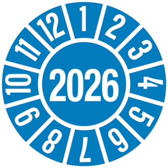 Jahresprüfplakette blau/weiß 2026 - 35 mm, Folie selbstklebend