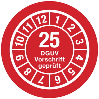 Prüfplakette DGUV "25" rot/weiß - 35 mm, Folie selbstklebend