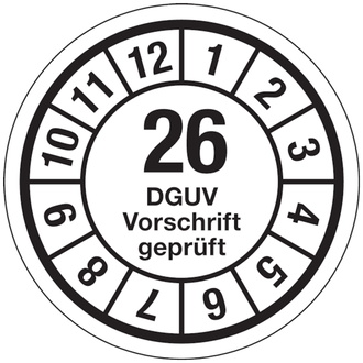 Prüfplakette DGUV "26" weiß/schwarz (alte Norm: UVV) - 35 mm, Folie selbstklebend