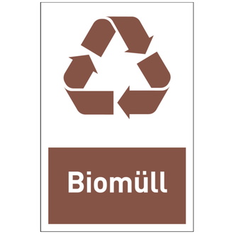 Recycling-Schild Biomüll weiß/braun - 100x150 mm, Folie selbstklebend