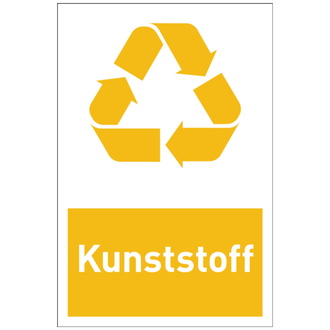 Recycling-Schild Kunststoff weiß/gelb - 100x150 mm, Folie selbstklebend