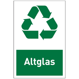 Recycling-Schild Altglas weiß/grün - 100x150 mm, Folie selbstklebend