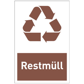 Recycling-Schild Restmüll weiß/braun - 100x150 mm, Folie selbstklebend