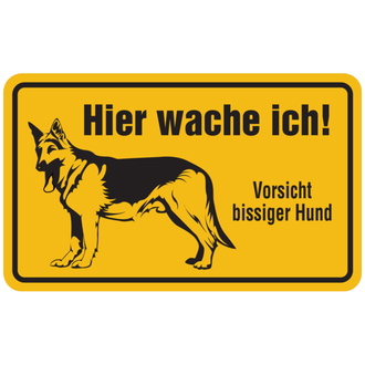 Hinweisschild, Hier wache ich! Vorsicht bis - 200x120x0.45 mm Aluminium geprägt