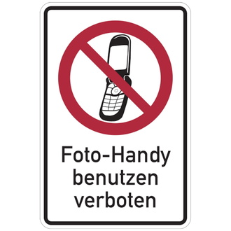 Verbotsschild, Kombischild, Foto-Handy verboten, 100x150 mm, Folie selbstklebend