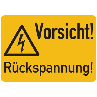 Vorsicht!Rückspannung! - 52x37 mm, Folie selbstklebend