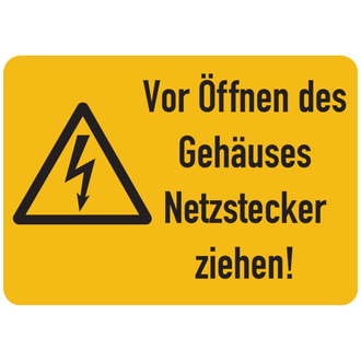 Warnschild, Netzstecker ziehen!, Folie - ISO 7010 - 52x37 mm, Folie selbstklebend