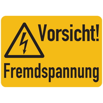 Warnschild, Vorsicht! Fremdspannung, Folie - ISO 701 - 52x37 mm, Folie selbstklebend