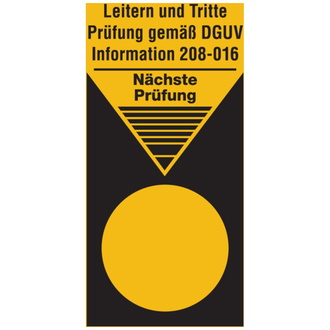 Grundplakette Leiter und Tritte in gelb Prüfung gemä - 40x80 mm, Folie selbstklebend