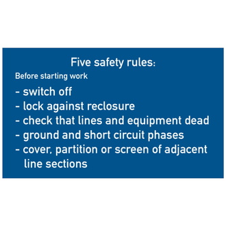 Aushang, 5 Sicherheitsregeln der Elektrotechnik - e - 200x120x1.5 mm Kunststoff