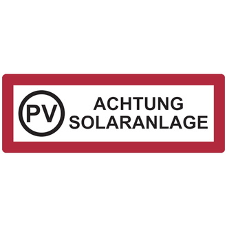 Feuerwehrschild, PV Achtung Solaranlage - D - 297x105x0.45 mm Aluminium geprägt