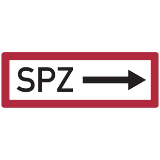 Feuerwehrschild, SPZ (Sprinklerzentrale) mit Pfeil nach rechts - 297x105x0.45 mm Aluminium geprägt