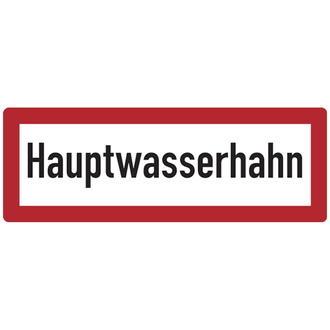 Feuerwehrschild, Hauptwasserhahn - DIN 4066 - 297x105x0.45 mm Aluminium geprägt