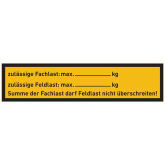 Regalbelastungsschild Zulässige Fachlast: max. kg Z - 200x50 mm, Folie selbstklebend