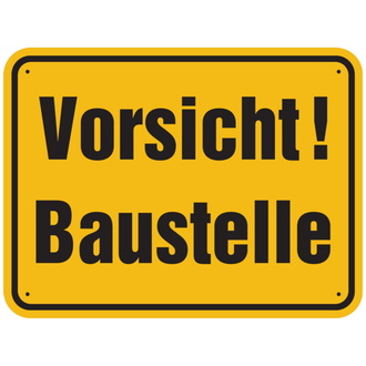 Baustellenschild, Vorsicht! Baustelle, 300x4 - 400x300x0.6 mm Aluminium geprägt