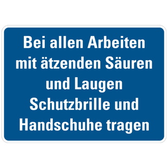 Hinweisschild, Arbeiten mit Säuren und Laugen - 350x250x0.45 mm Aluminium geprägt