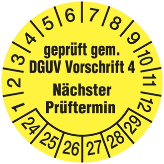 Prüfplakette, DGUV Vorschrift 4 Nächster Prüftermin, ge - 30 mm, Folie selbstklebend