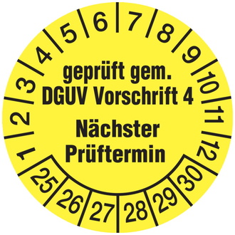 Prüfplakette, DGUV Vorschrift 4 Nächster Prüftermin, ge - 30 mm, Folie selbstklebend