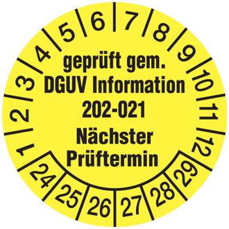 Prüfplakette, DGUV Information 202-021 Nächster Prüfter - 30 mm, Folie selbstklebend